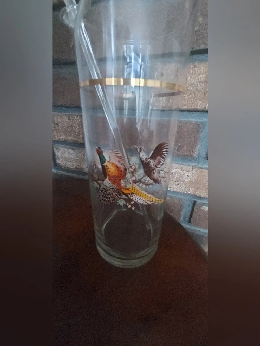 Princess House Wild Pheasant Bird Cocktail Martini Mixer Pitcher Stirrer Rustic